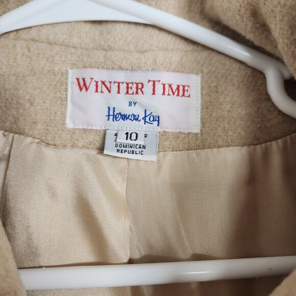 Winter Time by Hermon Kay Tan Wool Button Front Pocket Pea Coat Women's Size 10 - Picture 4 of 9